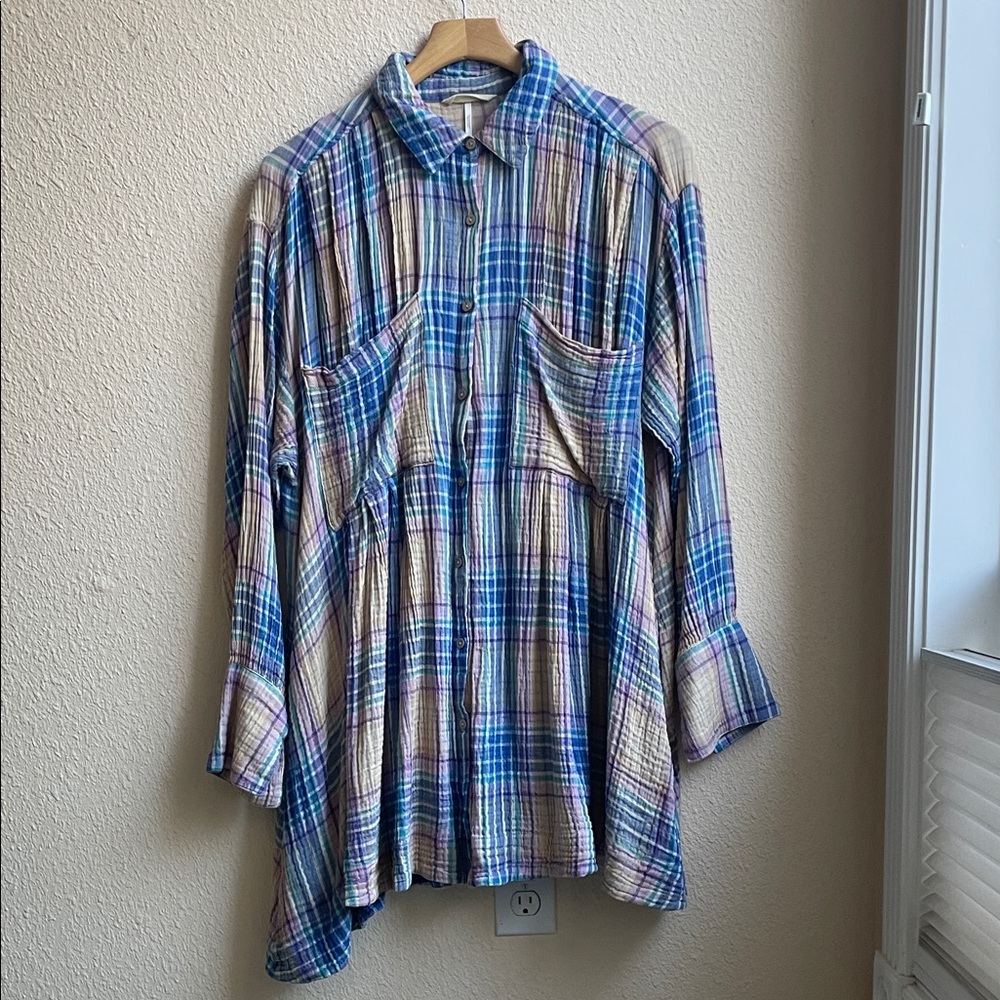 Free People Blue Plaid Shirt